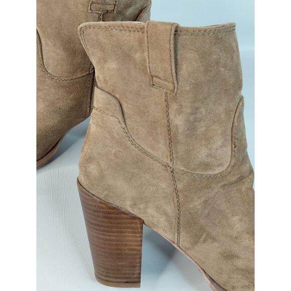Very G Womens Western Suede Ankle Boots Size 8.5 Tan Block Heel - Picture 10 of 12